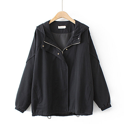 3xl Liela izmēra jaka Sieviešu apģērbs BRĪVS ar kapuci vienkrāsains kokvilnas mētelis ikdienišķs sikspārņu piedurkņu rāvējslēdzējs virsdrēbes 2022. gada rudens