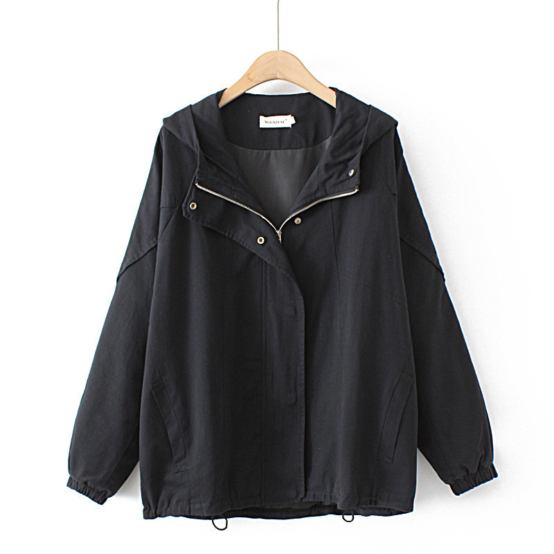 3xl Liela izmēra jaka Sieviešu apģērbs BRĪVS ar kapuci vienkrāsains kokvilnas mētelis ikdienišķs sikspārņu piedurkņu rāvējslēdzējs virsdrēbes 2022. gada rudens