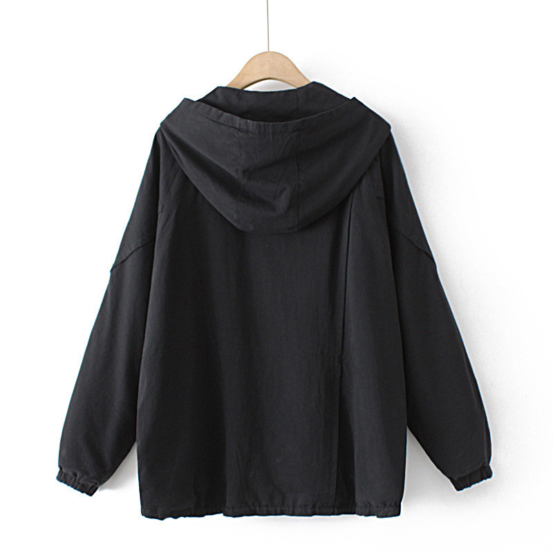3xl Liela izmēra jaka Sieviešu apģērbs BRĪVS ar kapuci vienkrāsains kokvilnas mētelis ikdienišķs sikspārņu piedurkņu rāvējslēdzējs virsdrēbes 2022. gada rudens