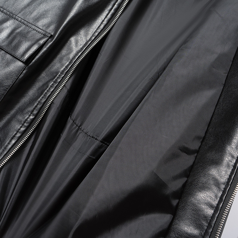 PU ādas jaka Liela izmēra sieviešu apģērbs 5xl ikdienišķs STAND apkakle melns mētelis vienkāršs garām piedurknēm rāvējslēdzējs izliekts ārdrēbes rudens