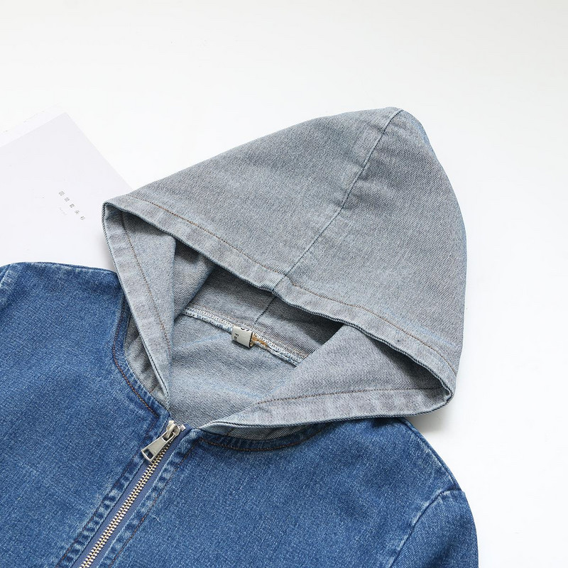 Sieviešu apģērbu mēteļi Liela izmēra rudens jauns brīvs ikdienas džinsu jaka ar kapuci sievietēm 873