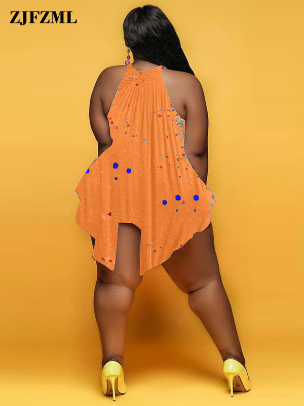 XL-5Xl lielizmēra apdrukas divdaļīgs komplekts sievietēm bez piedurknēm, apaļš kakla augšdaļa un brīvi šorti, sieviešu ikdienas oversize apģērbs