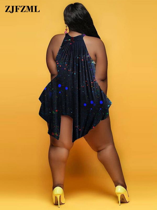 XL-5Xl lielizmēra apdrukas divdaļīgs komplekts sievietēm bez piedurknēm, apaļš kakla augšdaļa un brīvi šorti, sieviešu ikdienas oversize apģērbs