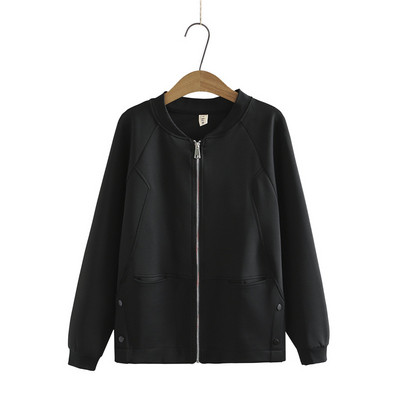 Sieviešu apģērbu jaka lielizmēra rudens jauns vienkrāsains adīšanas virsdrēbes rāvējslēdzēja kapuces mētelis