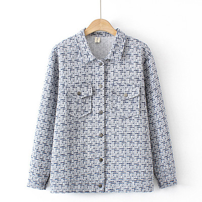 2022. gada rudens liela izmēra jaka sieviešu apģērbs elegants, divas kabatas, rūtains mētelis, ikdienas modes virsdrēbes ar garām piedurknēm