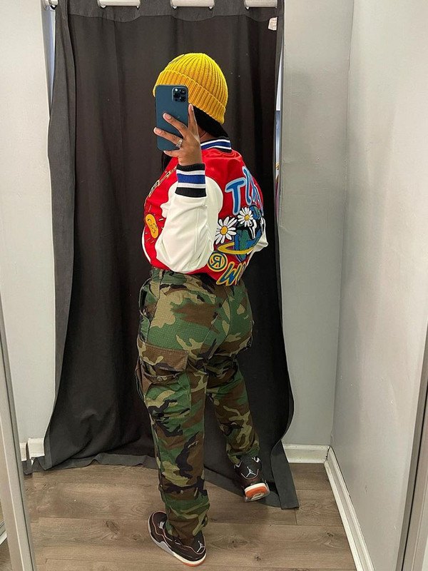 Beisbola jaka Sieviešu ielu apģērbi Lielizmēra ziemas mēteļi Jaka rievota ar garām piedurknēm raibs jaka vairumtirdzniecība dropshipping