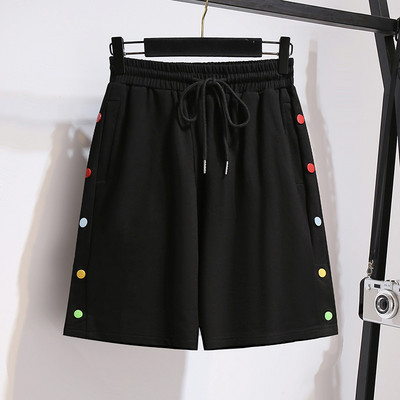 Jauni 2022. gada dāmu vasaras lielizmēra šorti sievietēm Lieli melni pelēki kokvilnas platas kājas jostas pogas kabatas šorti 3XL 4XL 5XL 6XL 7XL