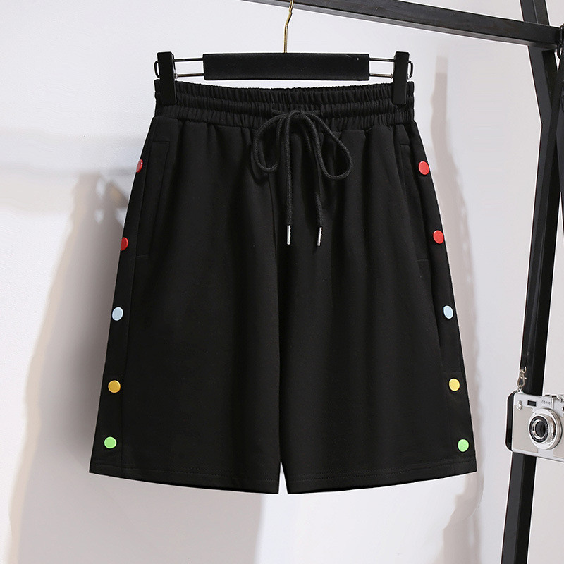 Jauni 2022. gada dāmu vasaras lielizmēra šorti sievietēm Lieli melni pelēki kokvilnas platas kājas jostas pogas kabatas šorti 3XL 4XL 5XL 6XL 7XL