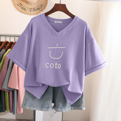 EBAIHUI lielizmēra T krekls 100% kokvilnas L-6XL sieviešu krekls ar īsām piedurknēm vasaras jauki apdrukāti ikdienas T krekli ar apdruku O kakla lielizmēra T krekli