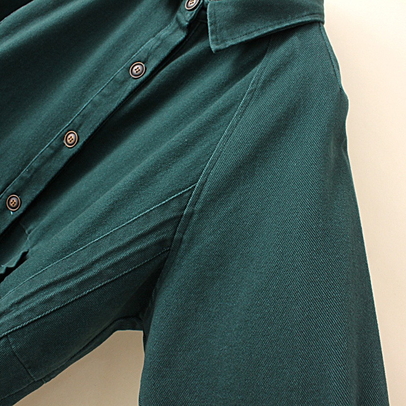 Liela izmēra XL-4XL Sieviešu vienkrāsains melns zaļš kokvilnas jakas ar garām piedurknēm pogām uz augšu Vintage sieviešu virsdrēbes