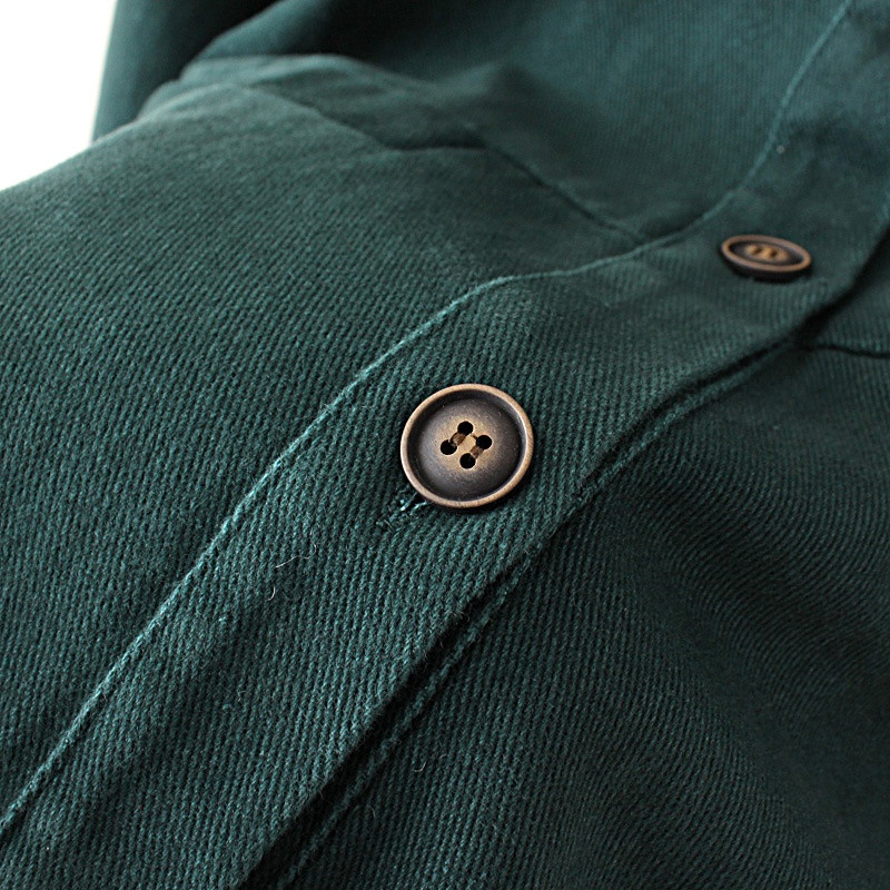 Liela izmēra XL-4XL Sieviešu vienkrāsains melns zaļš kokvilnas jakas ar garām piedurknēm pogām uz augšu Vintage sieviešu virsdrēbes
