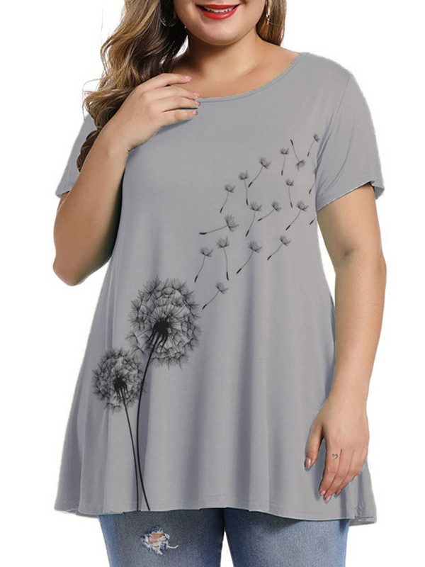 4XL 5XL 6XL Liela izmēra T-krekls, sieviete, 2022. gada vasaras ar īsām piedurknēm, pieneņu apdruka, ikdienas blūze, liela izmēra sieviešu topi