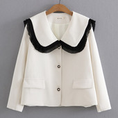 4xl Plus Size jope Naiste rõivad Mood Volditud pits Splice Sailor krae mantel Magus üherealine lühike välirõivas Sügis 2022