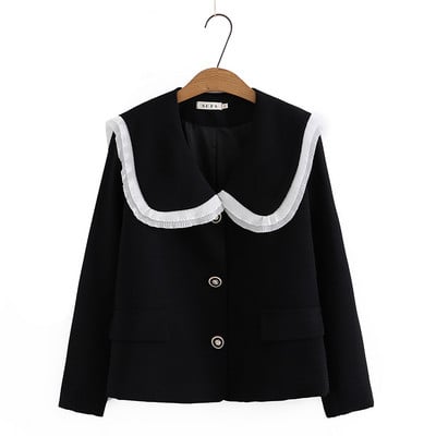 4xl Plus Size jope Naiste rõivad Mood Volditud pits Splice Sailor krae mantel Magus üherealine lühike välirõivas Sügis 2022