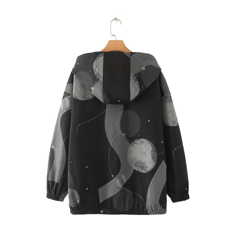 2022. gada rudens mētelis lielizmēra sieviešu apģērbs, brīvs ar kapuci, kokvilnas vējjaka, ikdienas apģērbs ar rāvējslēdzēju