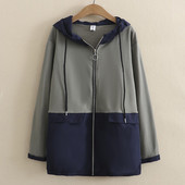 5XL liela izmēra jaka sievietēm, 2023. gada pavasara frotē mētelis ar garām piedurknēm ar kapuci ar rāvējslēdzēju virsdrēbes, liela izmēra izliektas drēbes