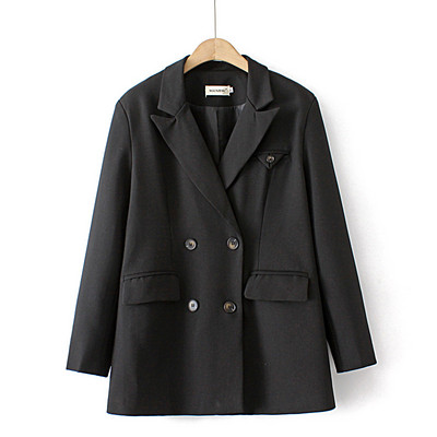 4XL rudens ziemas lielizmēra žakete sieviešu apģērbi brīvi pieguļoši divrindu uzvalka jaka ikdienas modes biezs, garš mētelis