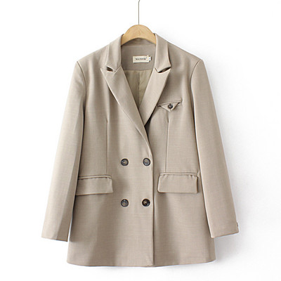 4XL rudens ziemas lielizmēra žakete sieviešu apģērbi brīvi pieguļoši divrindu uzvalka jaka ikdienas modes biezs, garš mētelis