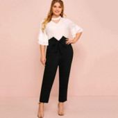 Lielizmēra vērtnes priekšpusē Vasaras pavasaris Elegantas Bikses Sieviešu elastīgas Viduklis Vienkrāsainas Melnas Taisnas Zīmuļu Bikses Liela izmēra Bikses 6XL