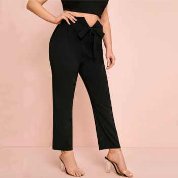 Plus Size Sashes Μπροστινό Καλοκαίρι Ανοιξιάτικο Κομψό Παντελόνι Γυναικείο Ελαστική Μέση Μασίφ Μαύρο ίσιο παντελόνι μολύβι Παντελόνι μεγάλου μεγέθους 6XL