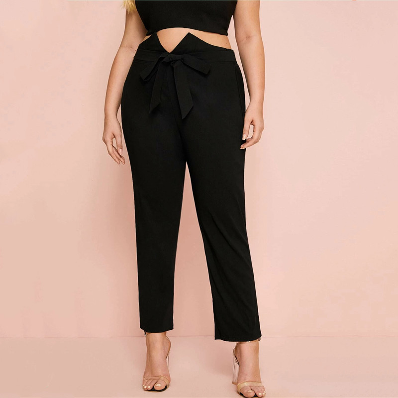 Lielizmēra vērtnes priekšpusē Vasaras pavasaris Elegantas Bikses Sieviešu elastīgas Viduklis Vienkrāsainas Melnas Taisnas Zīmuļu Bikses Liela izmēra Bikses 6XL