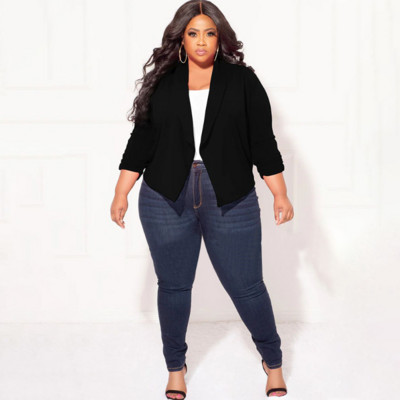 WUHE lielizmēra sieviešu, atvērta dūriena, rievota plaukstas piedurkņu žakete ar robainu kaklu, 2023. gada modes tops