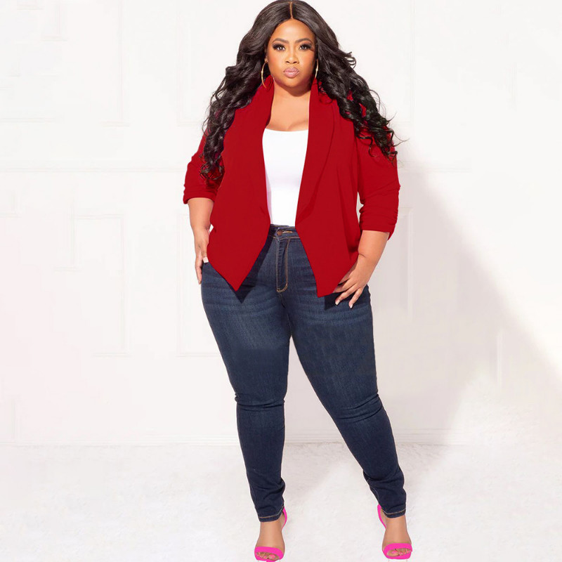 WUHE lielizmēra sieviešu, atvērta dūriena, rievota plaukstas piedurkņu žakete ar robainu kaklu, 2023. gada modes tops