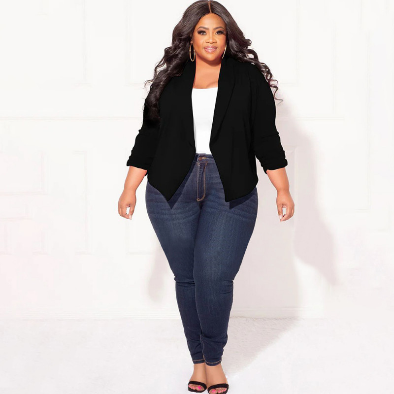 WUHE lielizmēra sieviešu, atvērta dūriena, rievota plaukstas piedurkņu žakete ar robainu kaklu, 2023. gada modes tops