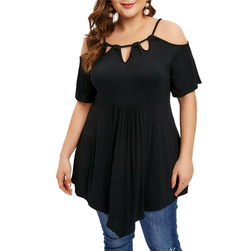 Brīvi sieviešu lielizmēra tunikas topi Ielas valkāšanai no pleciem, dobi, neregulāra apakšmala Tees sieviešu apģērbi liela izmēra 3XL 4XL 5XL