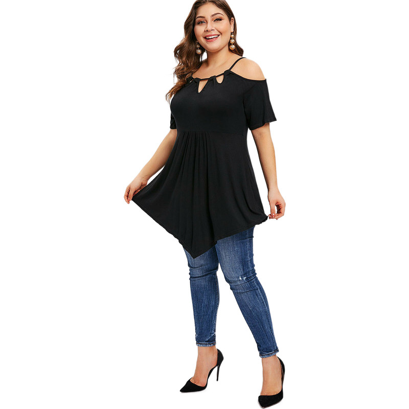 Brīvi sieviešu lielizmēra tunikas topi Ielas valkāšanai no pleciem, dobi, neregulāra apakšmala Tees sieviešu apģērbi liela izmēra 3XL 4XL 5XL