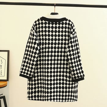 2022 Winter Cashmere Wool Coat Plus Size 4xl Γυναικεία Ρούχα ΦΑΡΔΑ με λαιμόκοψη με λαιμόκοψη με κουμπιά Argyle Long outwear