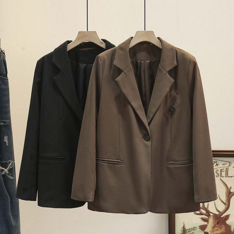 4XL lielizmēra žakete sieviešu jaka, 2023. gada pavasara mētelis ar vienu pogu, garām piedurknēm piepilsētas virsdrēbes, liela izmēra, izliektas drēbes