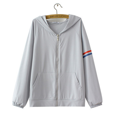 Liela izmēra jaka sievietēm 2023. gada pavasara vasara ar kapuci, svītru saules aizsardzības mētelis, brīvs virsdrēbes, liela izmēra, izliektas drēbes E2-821