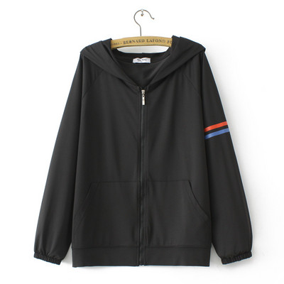 Liela izmēra jaka sievietēm 2023. gada pavasara vasara ar kapuci, svītru saules aizsardzības mētelis, brīvs virsdrēbes, liela izmēra, izliektas drēbes E2-821