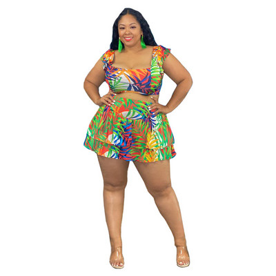 Sling Lielizmēra Sieviešu apģērbi Seksīgi svārki Divu gabalu komplekti Virs ceļgala Apdruka Ruffs Mode Ikdienas vairumtirdzniecība Dropshipping