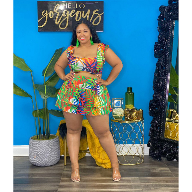 Sling Lielizmēra Sieviešu apģērbi Seksīgi svārki Divu gabalu komplekti Virs ceļgala Apdruka Ruffs Mode Ikdienas vairumtirdzniecība Dropshipping