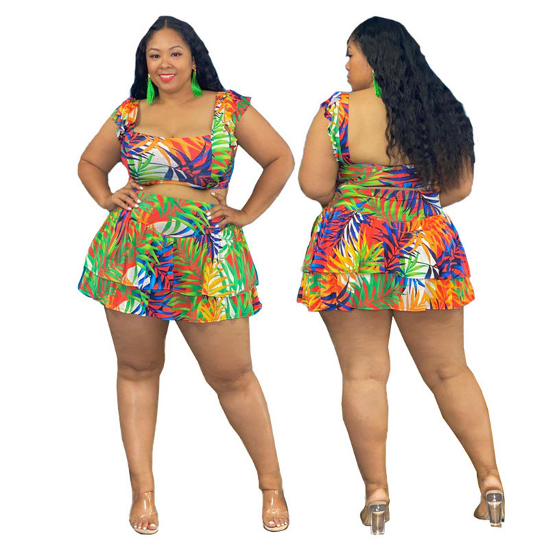 Sling Lielizmēra Sieviešu apģērbi Seksīgi svārki Divu gabalu komplekti Virs ceļgala Apdruka Ruffs Mode Ikdienas vairumtirdzniecība Dropshipping