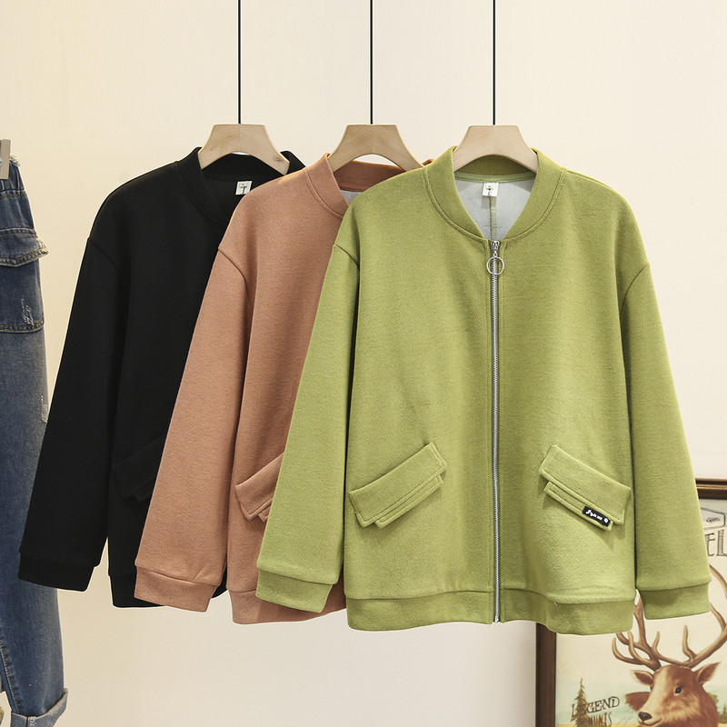 4XL Liela izmēra jaka ar rāvējslēdzēju sievietēm 2023. gada pavasara marķējums beisbola formas tērps ar garām piedurknēm, virsdrēbes lielizmēra izliektas drēbes