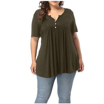 Γυναικείο κοντομάνικο φαρδύ μπλουζάκι 5XL Plus Size Casual Μπλούζες τουνίκ με πλισέ μασίφ κουμπιά Μεγάλα γυναικεία πουλόβερ καλοκαιρινά ρούχα