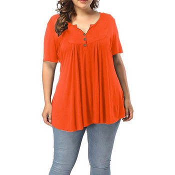 Γυναικείο κοντομάνικο φαρδύ μπλουζάκι 5XL Plus Size Casual Μπλούζες τουνίκ με πλισέ μασίφ κουμπιά Μεγάλα γυναικεία πουλόβερ καλοκαιρινά ρούχα