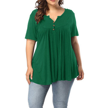 Γυναικείο κοντομάνικο φαρδύ μπλουζάκι 5XL Plus Size Casual Μπλούζες τουνίκ με πλισέ μασίφ κουμπιά Μεγάλα γυναικεία πουλόβερ καλοκαιρινά ρούχα