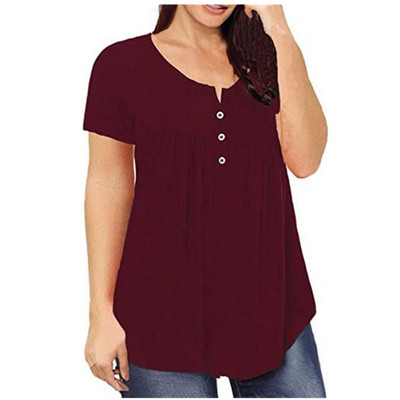 5XL Liela izmēra sieviešu T-krekls ar īsām piedurknēm, brīvs t-krekls, ikdienišķa poga, kroku tunikas topi, lieli sieviešu puloveri, vasaras apģērbi