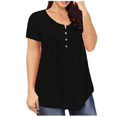 5XL Liela izmēra sieviešu T-krekls ar īsām piedurknēm, brīvs t-krekls, ikdienišķa poga, kroku tunikas topi, lieli sieviešu puloveri, vasaras apģērbi