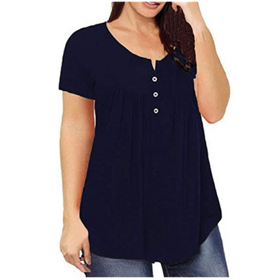 5XL Liela izmēra sieviešu T-krekls ar īsām piedurknēm, brīvs t-krekls, ikdienišķa poga, kroku tunikas topi, lieli sieviešu puloveri, vasaras apģērbi