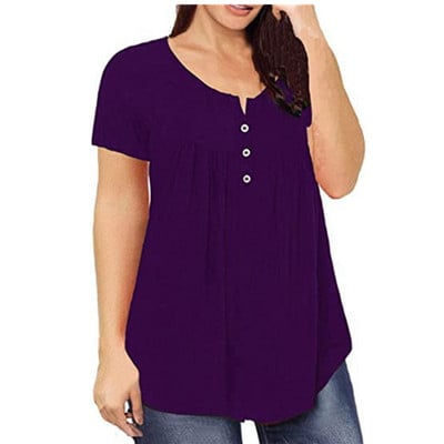 5XL Liela izmēra sieviešu T-krekls ar īsām piedurknēm, brīvs t-krekls, ikdienišķa poga, kroku tunikas topi, lieli sieviešu puloveri, vasaras apģērbi
