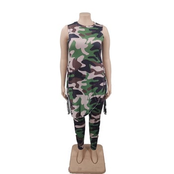 Γυναικεία ρούχα Camouflage Plus Size Ρούχα δύο τεμαχίων Αμάνικα μπλουζάκια με στρογγυλή λαιμόκοψη Σετ παντελόνια σετ παντελονιών χονδρική αποστολή