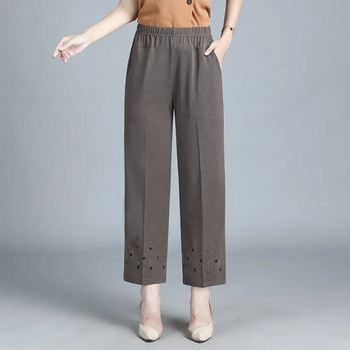 Καλοκαιρινό γυναικείο λεπτό cropped παντελόνι Νέο ελαστικό ψηλόμεσο ίσιο παντελόνι Hollow Loose μεσήλικες γυναίκες casual παντελόνια 8XL