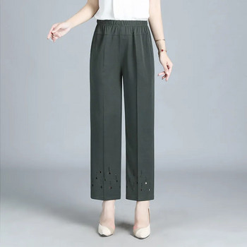 Καλοκαιρινό γυναικείο λεπτό cropped παντελόνι Νέο ελαστικό ψηλόμεσο ίσιο παντελόνι Hollow Loose μεσήλικες γυναίκες casual παντελόνια 8XL