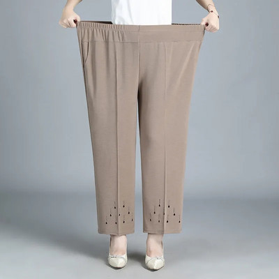 Vasaras sieviešu plānas apgrieztas bikses Jaunas elastīgas ar augstu vidukli taisnas bikses dobas brīvas pusmūža sieviešu ikdienas bikses 8XL