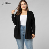 JHBeute Black Cardigan Top ikdienas rudens ziemas vienkrāsains pinums trikotāžas jaka 4XL sieviešu lielizmēra apģērbs
